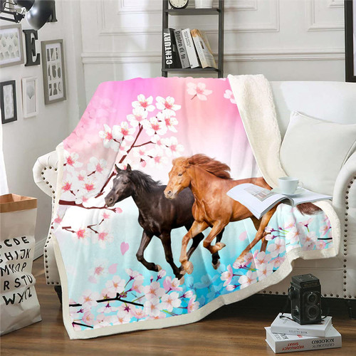 Kids Horse Fleece Throw Blanket Chic Cherry Blossom Sherpa Blanket for Bed Couch Sofa Girls Galloping Horse Printed Plush Blanket 3D Wild Animal Warm Fuzzy Blanket Bedroom Decor Twin 60"x80" Kids Horse Fleece Throw Blanket Chic Cherry Blossom Sherpa Blanket for Bed Couch Sofa Girls Galloping Horse Printed Plush Blanket 3D Wild Animal Warm Fuzzy Blanket Bedroom Decor Twin 60"x80"