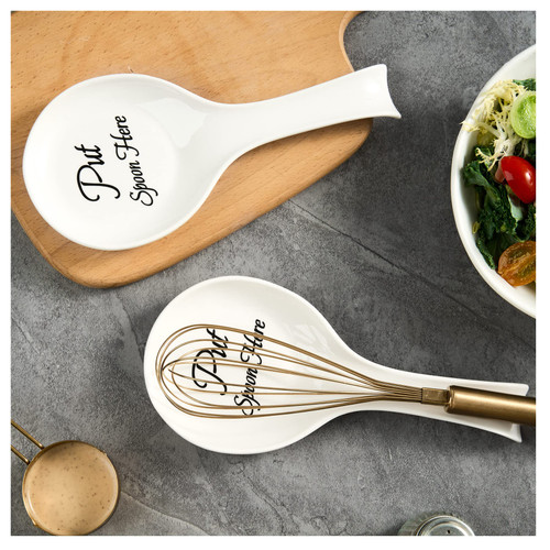 Spoon Rest Spoon Holder for Stove Top, Ceramic Spoon Rest for Kitchen Counter, Farmhouse Spatula Rest Stove Spoon Holder, Kitchen Accessories for Kitchen Utensils, Set of 2, White