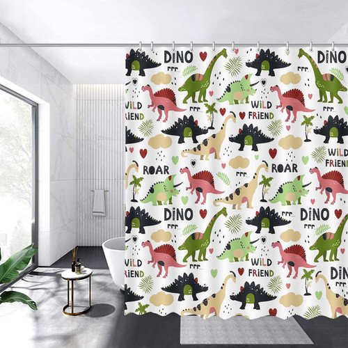 AIBIIN Dinosaur Shower Curtain Raptor Dino Bathtub Curtain for Boys Cartoon Colorful Dinosaur Home Bathtubs Bathroom Curtain Decor Washable Durable Fabric Bathroom Curtains 72x72 in