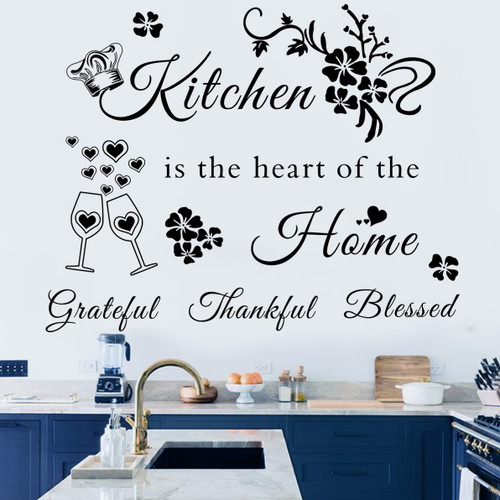Kitchen Wall Decal Quotes Kitchen is The Heart of The Home Decoration Wall Arts Stickers Peel and Stick Wall Art Vinyl Home Decor Wall Sticker for Kitchen Dining Room Decoration.