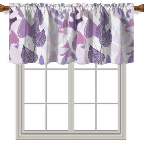 Leaves Abstract Nature Theme Valance Curtain,Floral Pattern Kitchen Farmhouse Window Valance for Living Room Bedroom Bathroom Decor,Lavender Beige,52 x 18 in