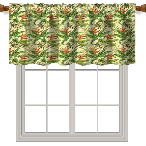 Fanjanmey Leaves Hawaiian Tropical Theme Valances Curtains,Flowers Palm Tree Pattern for Living Room Valance for Windows Rod Pocket Curtain Valance,Orange Green,52 x 18 in