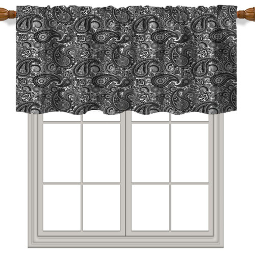 Fanjanmey Paisley Theme Curtain Valances for Windows,Paisley Pattern Blackout Window Curtains for Kitchen Living Dining Room Valance,Charcoal White,52 x 18 inch