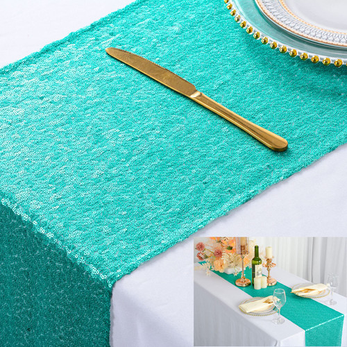 ShinyBeauty Table Runner 2 Pack Sequin Table Runners Teal 12inx108in Glitter Table Runner for Weddings Matte Green Sequin Table Runners 108 Inches Long