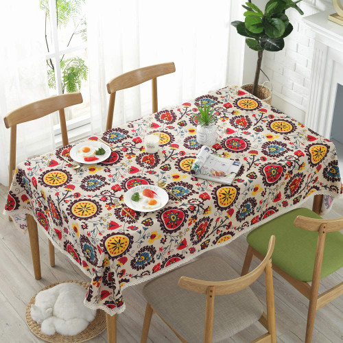 meioro Tablecloths Rectangular Tablecloth Linen Cotton Table Cloth Sun Flower Table Cover Lace Tabletop Multi-Purpose Indoor and Outdoor Home Decoration (Sun Flower, 55 x 102 Inch)
