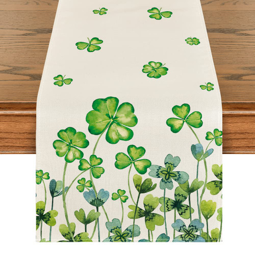 Artoid Mode Shamrock St. Patrick's Day Table Runner, Seasonal Spring Holiday Kitchen Dining Table Decoration for Indoor Outdoor Home Party Decor 13 x 72 Inch