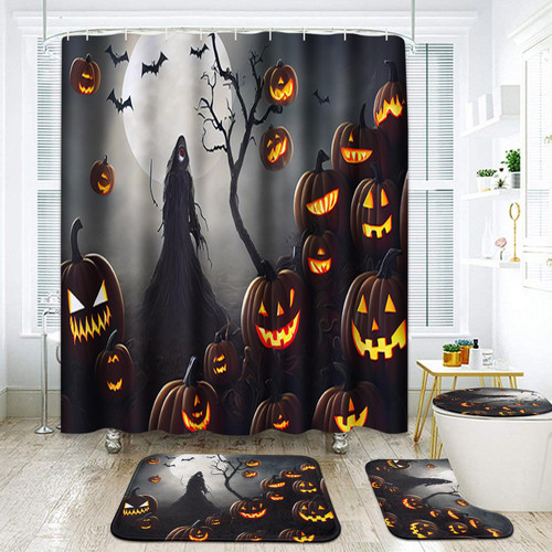 Halloween Pumpkin Moon Bathroom Sets with Shower Curtain and Rugs and Accessories, Skull Alien Scary Shower Curtain Sets, Witch Spooky Horror Ghost Shower Curtains for Bathroom Decor 4 Pcs Halloween Pumpkin Moon Bathroom Sets with Shower Curtain and Rugs and Accessories, Skull Alien Scary Shower Curtain Sets, Witch Spooky Horror Ghost Shower Curtains for Bathroom Decor 4 Pcs