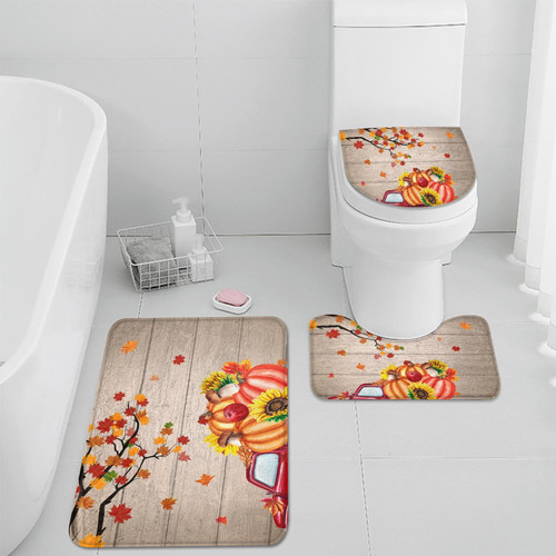ArtSocket Harvest Truck Bathroom Rugs and Mats Sets 3 Piece, Fall Pumpkin Bathroom Rugs Non Slip, Autumn Wood Vintage Absorbent Microfiber Memory Foam Bath Mat Machine Washable Bathroom Floor Mats