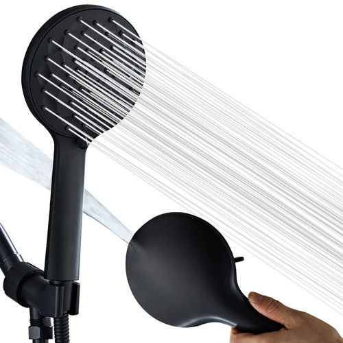 TERADA Shower Head Matte Black, 6-modes High Pressure Handheld Shower Head with Hose, Handheld Showerhead