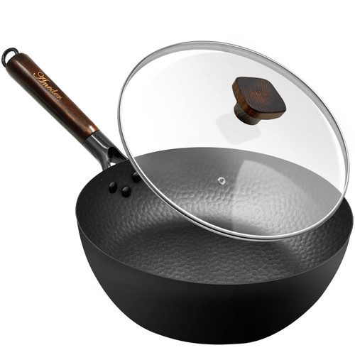 ANEDER Frying Pan with Lid Skillet Nonstick 10 inch Carbon Steel Wok Pan Woks and Stir Fry Pans for Electric,Induction and Gas Stoves ANEDER Frying Pan with Lid Skillet Nonstick 10 inch Carbon Steel Wok Pan Woks and Stir Fry Pans for Electric,Induction and Gas Stoves