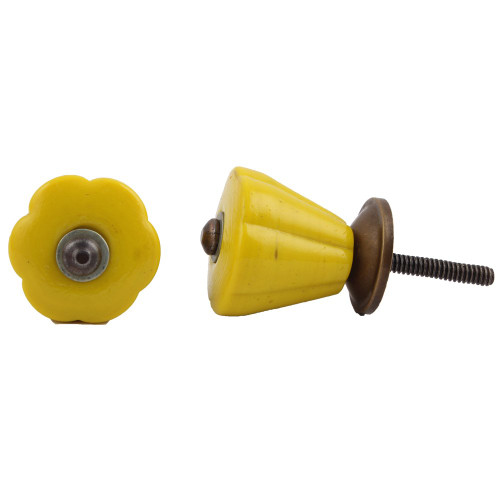 Indian Shelf 2 Pieces Vintage Cabinet Knobs and Pulls | Tulip Door and Drawer Pulls | Fancy Knobs Yellow | Decorative Knobs for Cabinets Glass | Bathroom Drawer Knobs | Dresser Hardware Knobs