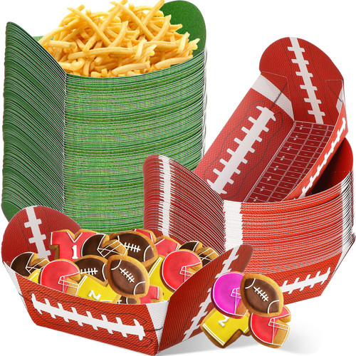 Yungyan 100 Pieces Football Paper Bowl Football Food Trays Nacho Trays Football Paper Party Bowls Football Party Supplies Disposable Serving Trays for Tailgate Party Decorations (Mixed Style)