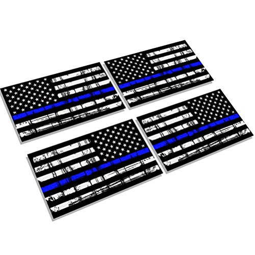 Creatrill Reflective Tattered Thin Blue Line Decal Matte Black  2 Pairs 3x5 in. American USA Flag Decal Stickers for Cars, Trucks, Hard Hat, Support Police and Law Enforcement Officers