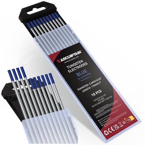 ARCCAPTAIN TIG Tungsten, TIG Welding Tungsten Electrode Blue 2% Lanthanated 10-Pack 3/32" x 7" (WL20/EWLa-2) ARCCAPTAIN TIG Tungsten, TIG Welding Tungsten Electrode Blue 2% Lanthanated 10-Pack 3/32" x 7" (WL20/EWLa-2)