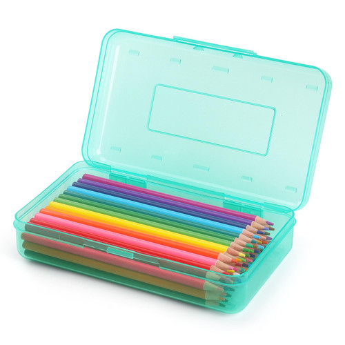 Tamaki 1 Pack Plastic Pencil Box Large Capacity Pencil Boxes Clear Boxes with Snap-tight Lid Stackable Design and Stylish Office Supplies Storage Organizer Box, Light Green