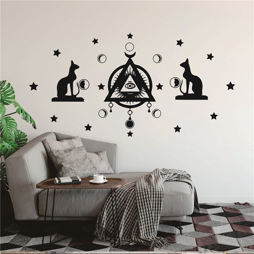 Removable Ancient Egypt Pharaohs Pyramid Wall Decal Art Living Room Egyptian Cat Eye of Horus Creative Wall Sticker Home Decoration Mural TM-29 (Black)
