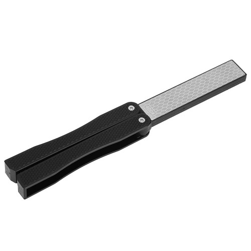 Double Sided Sharpener, Garden Tool Sharpener Knife Sharpener Folding Pocket Diamond Knife Sharpener Portable Sharpening Stone for Scissor Pruners Loppers(New black)
