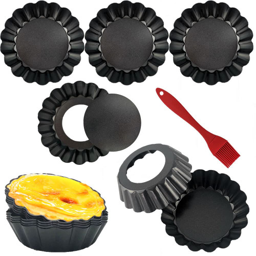 DATANYA 12Pack Egg Tart Molds Mini Tart Pans 3 Inch with Removable Botttom, Round Nonstick 3'' Quiche Tart Pan Heavy Duty Fluted Cupcake Tin Tart Mold for Pies, Quiches, Mousse Cakes, Dessert Baking