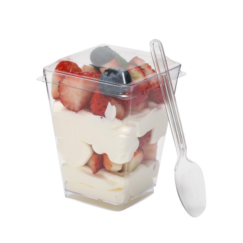 50Pack 5oz Square Dessert Cups with Lids and Spoons, Parfait Cups Clear Dessert Shooter Cups Appetizer Cups (5OZ-51PC)