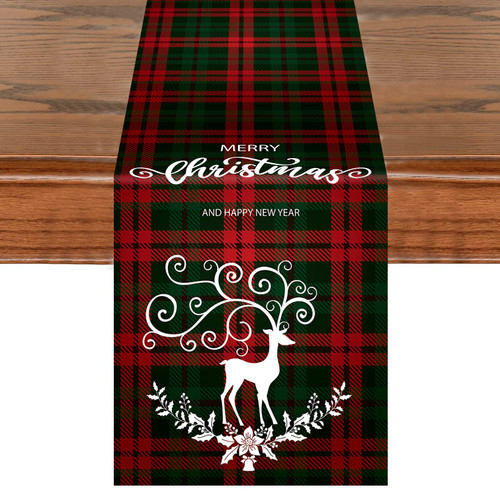 Christmas Table Runner Buffalo Plaid, Red Black Green Christmas Happy New Year Table Runner 72 Inches Long, Christmas Deer Farmhouse Xmas Table Runner Table Decorations for Winter Holiday Party Christmas Table Runner Buffalo Plaid, Red Black Green Christmas Happy New Year Table Runner 72 Inches Long, Christmas Deer Farmhouse Xmas Table Runner Table Decorations for Winter Holiday Party