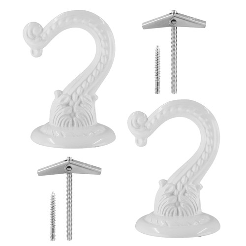 PHITUODA 2 Sets White Ceiling Hooks Heavy Duty, Swag Metal Hooks for Ceiling Hanging Plants, Suspended Wall Mount Ceiling Hooks for Indoor Outdoor Use