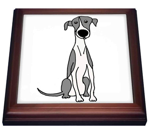 3dRose Funny Cute Grey and White Greyhound Racing Dog Puppy Cartoon - Trivets (trv_326028_1)