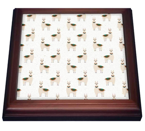 3dRose Anne Marie Baugh - Patterns - Cute Beige and White Llama Pattern - Trivets (trv_340300_1)