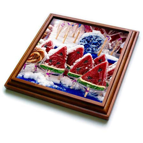 3dRose Snow-Covered Water Melon Shaped Lollipops. Christmas Mood - Trivets (trv_340604_1)