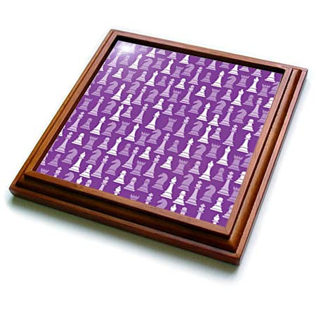 3dRose Anne Marie Baugh - Patterns - Purple and White Chess Pieces Pattern - Trivets (trv_347157_1)