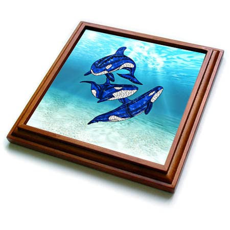 3dRose Three Killer Whales Tribal Art of orcas Swimming Underwater. - Trivets (trv_350638_1)