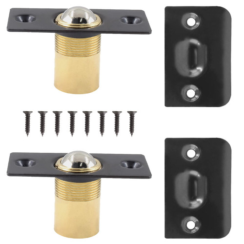 Cionyce 2 Pack Ball Catch Door Hardware, Stainless Steel Closet Door Ball Catch Drive in Ball Catch with Strike Plate, Adjustable Ball Catches for Interior Doors (Black Finish)