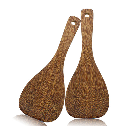 Cionyce 2Pcs Wooden Rice Paddle, Non-stick Rice Spoons Scooper Rice Serving Spoon Kitchen Cooking Spoons Utensils(8.27 Inch)