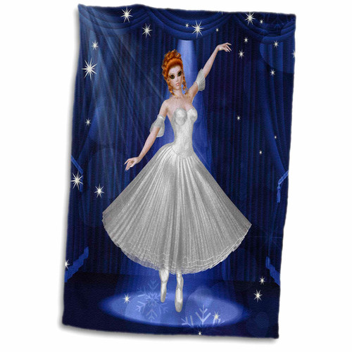 3dRose Ballerina White on a Blue Stage and Theater Curtain in The Spot... - Towels (twl-173237-1)