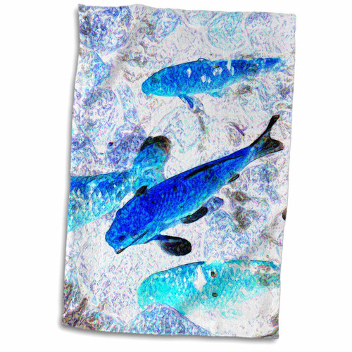 3dRose Susans Zoo Crew Animals - koi Blue Invert Painting - Towels (twl-185165-1)