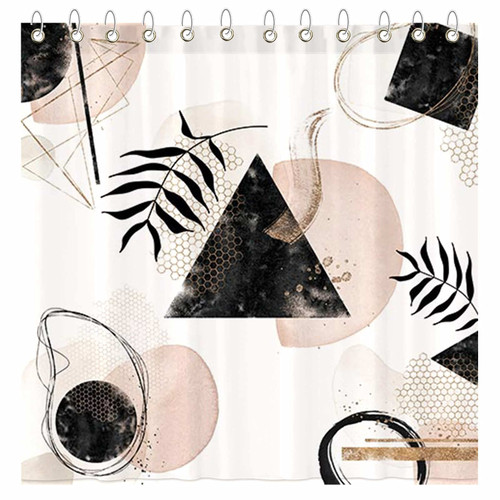 Funnytree Mid Century Abstract Shower Curtain for Bathroom Set Modern Black Geometric Neutral Minimalist Home Bath Bathtub Decorations Decor Durable Machine Washable with 12 Hooks 72" x 72"