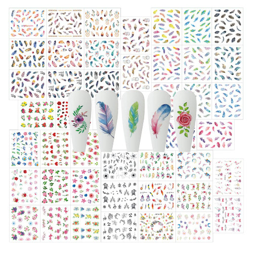 WOKOTO 44 Sheets Feather Nail Art Stickers Decals 3D Nail Decals Flowers Animals Self-Adhesive Nail Stickers for Women Girls Flower Nail Stickers for Acrylic Nails Flower Stickers for Nails WOKOTO 44 Sheets Feather Nail Art Stickers Decals 3D Nail Decals Flowers Animals Self-Adhesive Nail Stickers for Women Girls Flower Nail Stickers for Acrylic Nails Flower Stickers for Nails