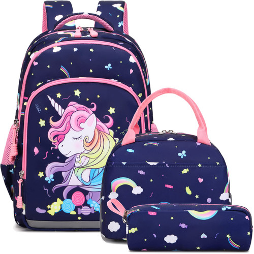 Meisohua Unicorn Backpack for Girls School Backpack 3 in 1 Set Elementary Kindergarten School Bags for Girls with Chest Strap and Lunch Tote Pencil Bag