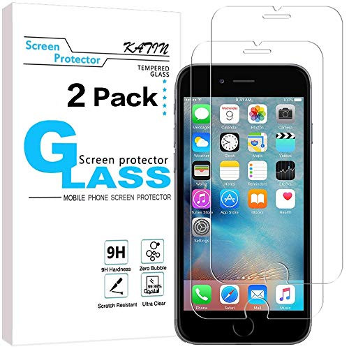KATIN iPhone 8 7 6S 6 Screen Protector - [2-Pack] Tempered Glass For Apple iPhone 8, iPhone 7, iPhone 6S, iPhone 6 (4.7-inch) Easy to Install with Lifetime Replacement Warranty