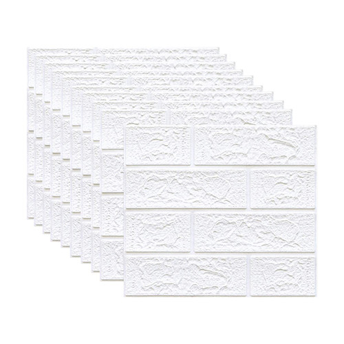 Cozylkx 10 Pcs 3D Self Adhesive Foam Wall Panel Stickers Faux Stone Decorative Brick Wallpaper Tiles for Living Room Bedroom Decor, White