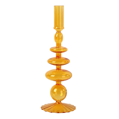 LKXHarleya Glass Candlesticks Holders, Retro Glass Candle Holder for Taper Candle Table Centerpiece Wedding Party Home Decoration, Orange