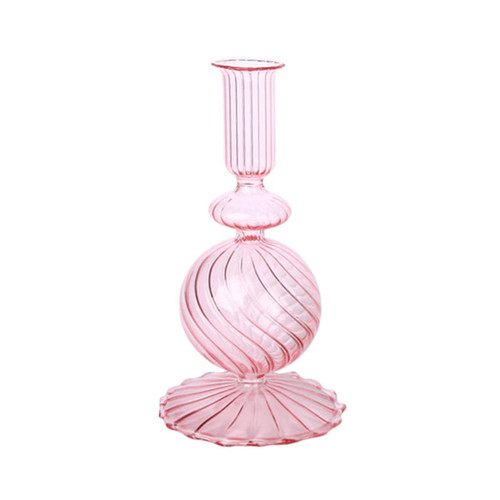 LKXHarleya Ball Shape Glass Candlesticks Holder Taper Candle Holder for Dining Table Centerpiece Wedding Party Home Decor, Pink