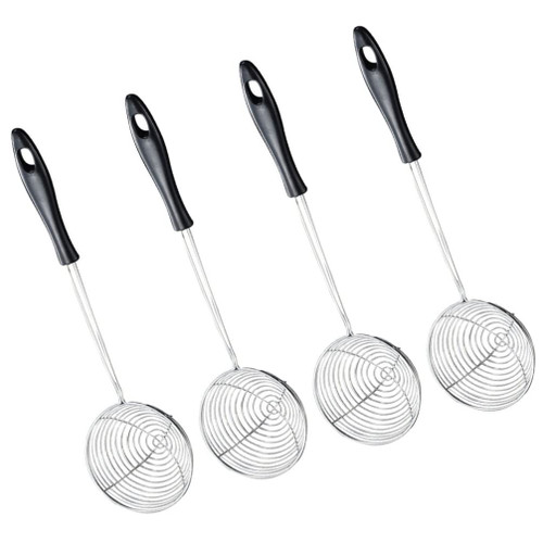 HEMOTON Noodle Strainer Spider Strainer Skimmer Set of 4 Asian Strainer Ladle Stainless Steel Wire Skimmer Spoon with Handle for Kitchen Frying Food, Pasta, Spaghetti, Noodle Metal Strainer