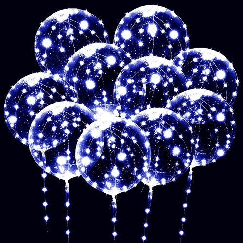 10 PACKS LED Bobo Balloons, Clear Light Up Balloons,Helium Glow Bubble Balloons with String Lights for Party Birthday Wedding Quinceanera Decorations (Cold White)