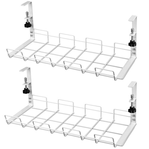 2 Pack No Drill Under Desk Cable Management Tray, Desk Wire Management Cable Tray Sturdy Metal Wire Organizer Under Desk Basket for Office and Home Standing Desk