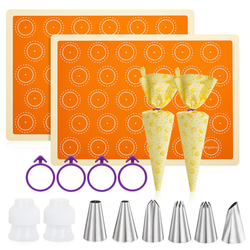 Macaron Silicone Baking Mats Kit, Best Japan Silicone, Easy Clean & Non-Stick Food Grade Reusable Macaroons Baking Mat Set of 2 Half Sheet, Macarons Baking Supplies Piping Tips Bags ties and couplers Macaron Silicone Baking Mats Kit, Best Japan Silicone, Easy Clean & Non-Stick Food Grade Reusable Macaroons Baking Mat Set of 2 Half Sheet, Macarons Baking Supplies Piping Tips Bags ties and couplers