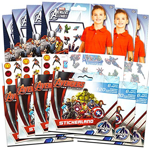 Marvel Avengers Tattoos and Stickers Party Supplies Kit (6 Party Favor Packs: 150 Temporary Tattoos, 120 Stickers Total)