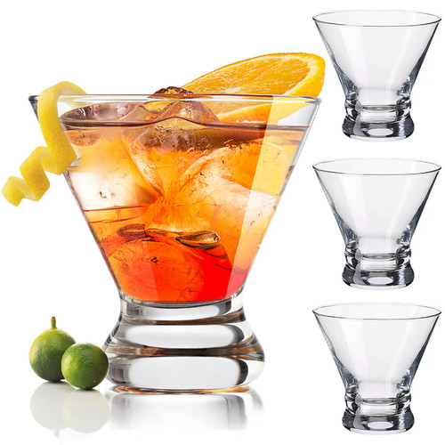 Qipecedm Martini Glasses Set of 4 (USA MADE), Crystal Cocktail Glasses 8 Ounces, Martini Glasses, Hand Blown Stemless Cocktail Glasses for Bar, Martini, Cosmopolitan, Manhattan, Gimlet, Brandy