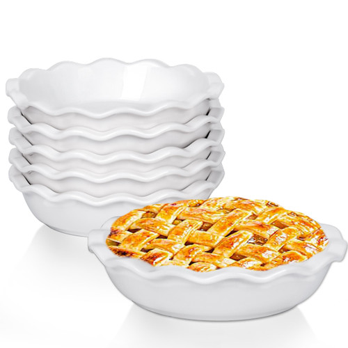 Taeochiy Ceramic Mini Pie Pans, 6.5 Inch Individual Small Pie Pans, 12 Oz Pie Dish Ramekins for Baking Chicken Pot Pie, Quiches, Fruit Pies, Set of 6, White