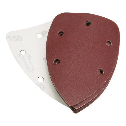 Utoolmart Detail Sander Sandpaper, Triangular Sanding Paper, Hook and Loop Sanding Pads, Triangle Oscillating Multi Tool, 150 Grits 5 Holes, 10pcs