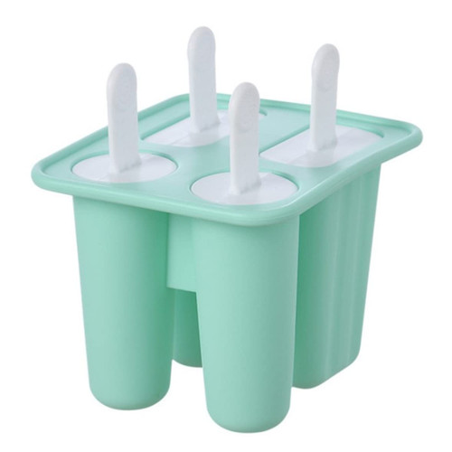 Ice Mould, Ice Lolly Moulds,Ice Lolly Maker, Ice Lolly Silicone Mold 4 Cavities DIY Ice Cream Making Tray Tool for Children Green